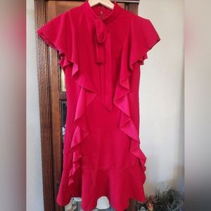 Red Ruffle Bow Short Dress XS